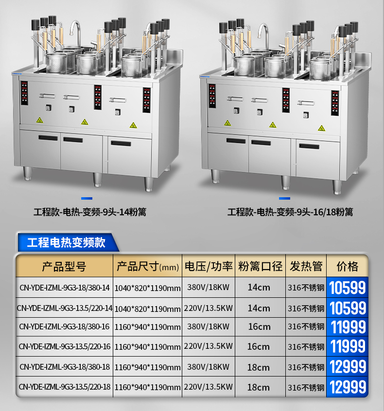 升降煮面炉参数表